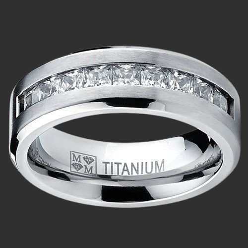 Silver Plated Stainless Steel Ring for Men, Square Cubic Zircon