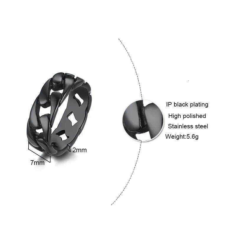 Stainless Steel 7Mm Rings for Men Cuban Link Chain Male Boy Finger Ring Accessory