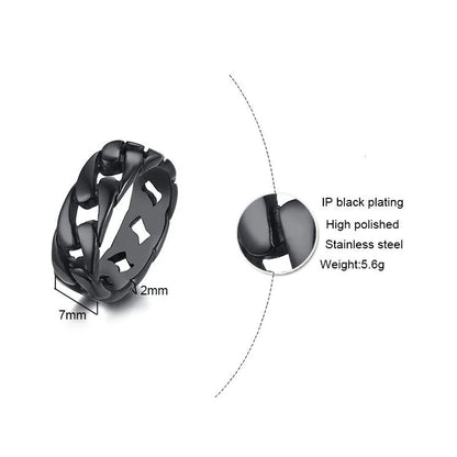 Stainless Steel 7Mm Rings for Men Cuban Link Chain Male Boy Finger Ring Accessory