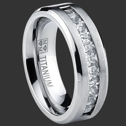 Silver Plated Stainless Steel Ring for Men, Square Cubic Zircon