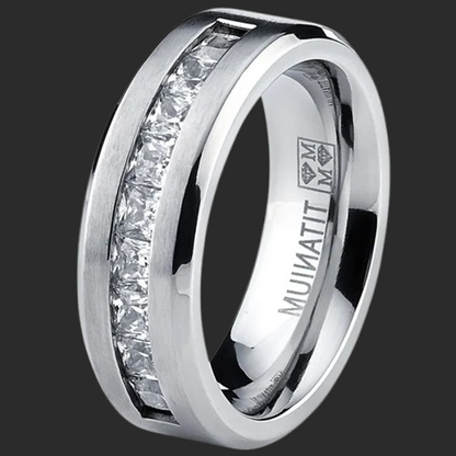 Silver Plated Stainless Steel Ring for Men, Square Cubic Zircon